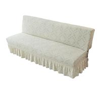 TAIOYHD Stretch Sofa Bed Cover with Ruffled Skirt, Polyester Jacquard Slipcover for Armless Folding Sofa, Universal Fitted Furniture Protector (Grey Paisley, Standard)(Creamy White,160-190cm)