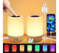 Taipow Lampada da Comodino Led, Abat Jour da Comodino, 8 Colori/10 Luminosità livello, Controllo Tattile, 4 Porte di Ricarica USB-A per Soggiorno Ufficio Camera da Letto (spina UE) - 2 pezzi