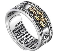 tairong 99 Argento Feng Shui PIXIU Mani Amuleto Fortunato Ricchezza Buddista Anello Sutra Cuore per Uomo Donna Apertura Regolabile Mantra Anello Amuleto