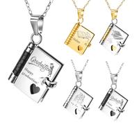 TAISGONGBY Collana con Libro Personalizzata, Collane con Libri Incise Personalizzate per Donne Uomini, Collana con Libro Apribile per Laurea, per Regali di Laurea Anniversario Compleanno Natale