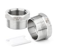 TAISHER 2 pezzi 304 boccola esagonale del riduttore dell'acciaio inossidabile,1-1/2"BSP maschio x 1"BSP femmina, raccordo adattatore del tubo di riduzione,per il gas dell'aria del branchio dell'acqua