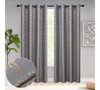 Taisier Home Tende testurizzate in lino con stampa in lamina d'oro, design geometrico a pois, per camera da letto e soggiorno, isolamento termico, 2 pannelli, 241,3 cm L, grigio chiaro e oro
