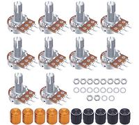 Taiss 10 Pezzi 10K Ohm Potenziometro Rotante 3 Terminali cono Lineare Potenziometro tipo B,per Controllo Audio Volume B10K+Manopola(Nero e Oro Ciascuno 5) con Dado e Rondella WH148-B10K