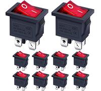 Taiss 10 pezzi interruttore a bilanciere 2 Posizioni DPST ON OFF 4 Pin Mini Interruttore a Levetta con Rossa Luce a LED 6A 250V 10A 125V AC per Elettrodomestici Auto Barca Camion KCD1-4-201N-R