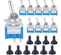 Taiss 10 pezzi Mini Interruttore a levetta ON/Off 2 Posizioni 2 Pin SPST Metallo Interruttore a Bilanciere a levetta 6A 125V AC Blu con Cappuccio Impermeabile per Automobile,casa mts-101-MZ