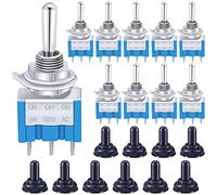 Taiss 10 pezzi Mini Interruttore a levetta ON/Off/ON 3 Posizioni 3 Pin SPDT Metallo Interruttore a Bilanciere a levetta 6A 125V AC Blu con Cappuccio Impermeabile per Automobile,casa MTS-103-MZ