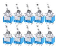 Taiss 10 pezzi Mini Interruttore a levetta ON/Off/ON 3 Posizioni 6 Pin DPDT Metallo Interruttore a Bilanciere a levetta 6A 125V AC Blu per Automobile,casa MTS-203