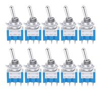 Taiss 10 pezzi Mini Interruttore a levetta ON/ON 2 Posizioni 3 Pin SPDT Metallo Interruttore a Bilanciere a levetta 6A 125V AC Blu per Automobile,casa MTS-102