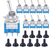 Taiss 10 pezzi Mini Interruttore a levetta ON/ON 2 Posizioni 3 Pin SPDT Metallo Interruttore a Bilanciere a levetta 6A 125V AC Blu con Cappuccio Impermeabile per Automobile,casa MTS-102-MZ