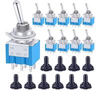 Taiss 10 pezzi Mini Interruttore a levetta ON/ON 2 Posizioni 6 Pin DPDT Metallo Interruttore a Bilanciere a levetta 6A 125V AC Blu con Cappuccio Impermeabile per Automobile,casa MTS-202-MZ