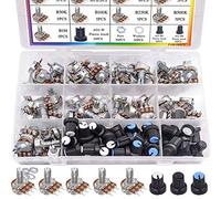 Taiss 100 pezzi Potenziometro Kit B1K B5K 10K 20K 50K 100K 250K 500K 1M Ohm Dreh potentiometro lineare tipo B Potenziometro con dadi, rondelle e 3 diversi colori della lega di alluminio manopola F048