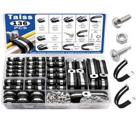 Taiss 136 Pezzi fascette fermacavo in gomma,10 misure acciaio inox P clips Morsetto per cavi in Gomma,Morsetto per Tubi 6mm/8mm/10mm/13mm/16mm/19mm/25mm/32mm/38mm/45mm(con due tipi di viti)