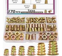Taiss 170 Pezzi Inserto filettato, M4/M5/M6/M8 6 dimensioni,Materiale di lega di zinco,Viti a Esagono Incassato per Inserti Filettati per Mobili Legno
