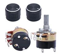 Taiss 2 Pezzi 10k ohm Potenziometro Rotativo a Cono Lineare Potenziometri,Regolabile 3-Terminale B-Tipo Rotante Potenziometro,con Dado e Rondella 15MM Albero+2 manopole nere WH138-10K-KG