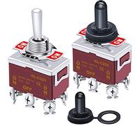 Taiss 2 pezzi interruttore momentaneo a levetta 3 Posizioni DPDT (ON)/OFF/(ON) 6 Pin Interruttore a Bilanciere 10A 220V-250V AC con Cappuccio Impermeabile per Auto Camion Barca Ten-223