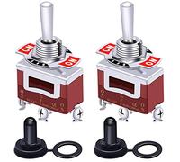 Taiss 2 pezzi interruttore momentaneo a levetta 3 Posizioni SPDT (ON)/OFF/(ON) 3 Pin Interruttore a Bilanciere 220V-250V AC con Cappuccio Impermeabile per Auto Camion Barca Ten-123