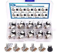 Taiss 20 Pezzi Potenziometro Kit con manopola B1K 2K 5K 10K 20K 50K 100K 250K 500K 1M Ohm Potenziometro Rotary manopola 3 pin Potenziometro Lineare Tipo B Volume Controllo F054