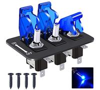 Taiss 3 Gang Interruttore a Levetta Pannello con 12V blu LED Luce 20A Heavy Duty Racing Car SPST 3Pin ON/Off Interruttore Piatto e blu Impermeabile Copertura di Sicurezza ASW-07DBUBUMZ-BZ