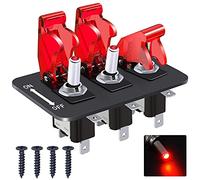 Taiss 3 Gang Interruttore a Levetta Pannello con 12V Rosso LED Luce 20A Heavy Duty Racing Car SPST 3Pin ON/Off Interruttore Piatto e Rosso Impermeabile Copertura di Sicurezza ASW-07DRRMZ-BZ