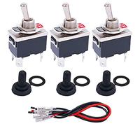 Taiss 3 Pezzi Interruttore a Levetta 2 Posizioni DPST ON/OFF 4 Terminale Interruttore a Bilanciere 16A 220v-250V AC con Cappuccio impermeabile + cavi terminali da 6,3 mm TEN-1221MX-B201