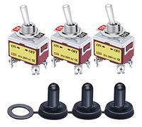 Taiss 3 pezzi Interruttore a Levetta 2 Posizioni ON OFF 4 Pin DPST Metallo Interruttore a Bilanciere 15A 220V-250V 20A 125V AC con Cappuccio Impermeabile per Auto Camion Barca Ten-1221