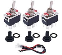 Taiss/3 Pezzi Interruttore a Levetta Universale DPDT ON/ON 2 Posizioni 6 Pin Interruttore a Bilanciere 16A 250V AC con Cappuccio impermeabile + cavi terminali da 6,3 mm TEN-1321MX-B202