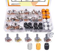 Taiss 60 pezzi potenziometro kit B5K 10K 20K 50K 100K Ohm Potenziometro rotativo Potenziometro lineare tipo B cono con dadi, rondelle e 3 diversi colori di manopole in lega di alluminio F029