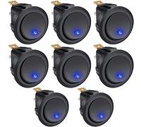 Taiss 8 pezzi interruttore a bilanciere rotondo 2 Posizioni 12V 20A SPST ON/OFF 3 Pin Mini Interruttore a Levetta,con Punti Blu Luce a LED,per Auto,Barca,Elettrodomestici KCD2-102N-BU