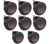 Taiss 8 pezzi interruttore a bilanciere rotondo 2 Posizioni 12V 20A SPST ON/OFF 3 Pin Mini Interruttore a Levetta,con Punti Rossa Luce a LED,per Auto,Barca,Elettrodomestici KCD2-102N-R