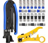 Taiss Set di pinze a compressione per cavo coassiale, pinza crimpatrice con 20 pezzi di compressione F spina RG6 RG59 RG7 RG11 per cavo coassiale F-070-BU-Y