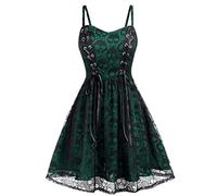 TaissBocco Abito Gotico Donna Taglia Grande Halloween Pizzo Rete Splicing Senza Maniche Senza Schienale Piccolo Abito(M, F1)