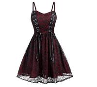 TaissBocco Abito Gotico Donna Taglia Grande Halloween Pizzo Rete Splicing Senza Maniche Senza Schienale Piccolo Abito(L, F3)