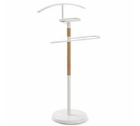 TAISSU - Servo Muto Mod. EIDE - Colore Bianco e Legno - Con Appendiabiti Superiore e Barra per Pantaloni - 47 x 29 x 111 cm - Acciaio e Legno - Appendiabiti per Camera da Letto