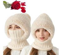 TAITUS Cappello Lavorato a Maglia da Donna in Autunno e Inverno, Cappello 3 in 1 Resistente al Freddo, Berretto Caldo Invernale da Donna, Cappello Sciarpa Antivento con Maschera per Il Viso (Beige)