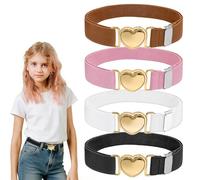 TAIVIN Cintura Regolabile per Bambina-Fibbia a Cuore Dorata-Facile da Indossare-Per Uniforme Scolastica & Quotidiano (Nero, bianco, marrone, rosa)