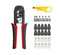 TAIWAIN - Set di crimpatura professionale Cat6 per riparazione rete Cat5 RJ45, tester spellacavi Lan, crimpatrice, con 50 connettori e 50 coperture (rosso)