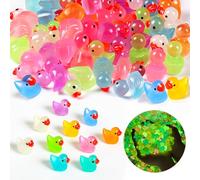 TAIXING 100 Pezzi Paperelle Mini, 10 Colori Mini Paperelle Luminosa di Resina, Carine Paperella Anatre in Miniatura per Giardino, Paesaggio, Casa Delle Bambole Ornamento Fai da Te(Bagliore al Buio)