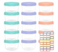 TAIXING 15 contenitori salvafreschezza con coperchio, 7 once/200 ml, riutilizzabili, piccoli contenitori con coperchio, in plastica, in 3 colori, ermetici per residui, snack, yogurt, salse, frutta