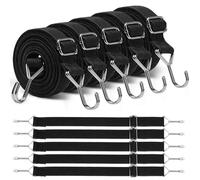 TAIXING 5 Pezzi Corde Elastiche con Gancio, 1M Regolabil Piatte Corda Elastica per Teloni, Elastici con Ganci Tenditori Forte e Resistente Allusura per Campeggio Portapacchi Teloni Bici Auto(Nero)