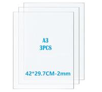 Taiyeestar 3 Pezzi Foglio Acrilico A3 Trasparente Plastica da 2 mm, Pannello Acrilica Trasparente da 42 x 29.7cm, Fogli Acrilici Trasparenti per Display, Cornice, Pittura, Stampa