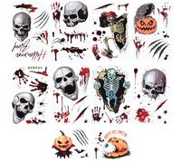 TAIYOU 9 fogli di Halloween decorazione horror Sticker Poster impronte sanguinose mani teschio zucca riutilizzabili adesivi finestra per feste di Halloween finestra decorazione casa infestata non