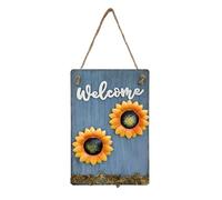 TAIYOU Cartello di benvenuto in legno blu con corda, 28 x 18 cm, per cancello da giardino, ingresso, decorazione da parete per interni ed esterni, portico, giardino, ufficio, girasole in ferro, vero