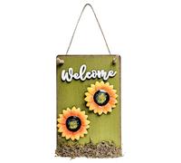 TAIYOU Cartello di benvenuto in legno verde con corda, 28 x 18 cm, per cancello da giardino, ingresso, decorazione da parete per interni ed esterni, portico, giardino, ufficio, girasole in ferro, vero
