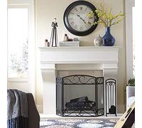 TAIYUESHAN Parascintille per Camino Indipendente con Rete Metallica, Grandi Parascintille a 3 Pannelli, Design a Scorrimento Decorativo in Ferro battuto, Nero