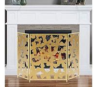 TAIYUESHAN Parascintille Pieghevole a 3 Pannelli con Motivo a Farfalla, Copertura parascintille per Decorazioni per la casa Moderna e Resistente, L 122 cm × A 80 cm, Oro