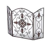 TAIYUESHAN Paravento per Camino da Giardino, cancello per caminetto in Metallo Nero Decorato in Ferro battuto a 3 Pannelli, Nero