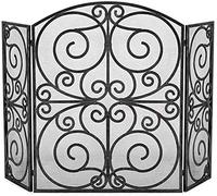 TAIYUESHAN Protezione antincendio di Sicurezza Estensibile Intaglio Cavo in Ferro battuto Schermo per Camino Divisorio 3 Pannelli con Rete Antipolvere Decorazioni per la casa (Colore : Nero)