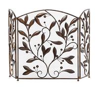 TAIYUESHAN Protezione per caminetto a 3 Pannelli con Motivo Floreale, Protezione per Camino, Protezione per scintille, Fiamma, ad Arco, Pieghevole, Marrone