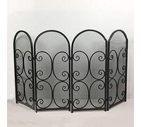 TAIYUESHAN Schermo per Camino a 4 Pannelli, parascintille Grande in Ferro Nero, autoportante per Interni ed Esterni, per Fuoco Aperto/Legna