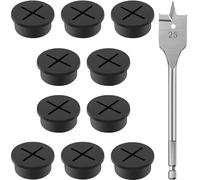 Taiyyi 10 passacavo flessibile in silicone da 25 mm, per scrivania, scrivania e computer con punta da 25 mm (nero, bianco) (nero)